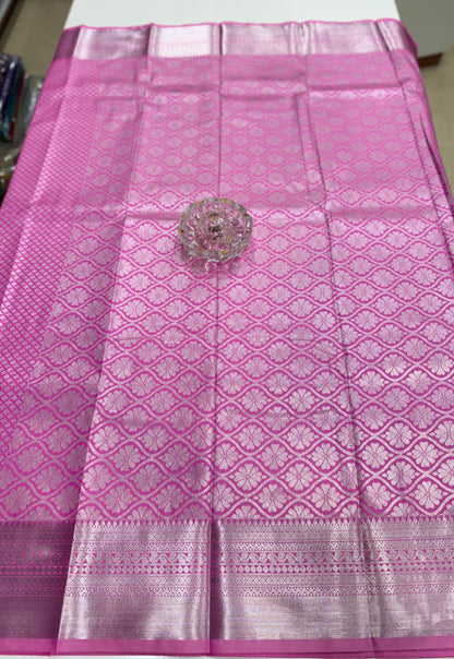 Traditional Kanchipuram Style Silk Saree for Women with Zari Border and Blouse Piece | Power-loom Woven Saree