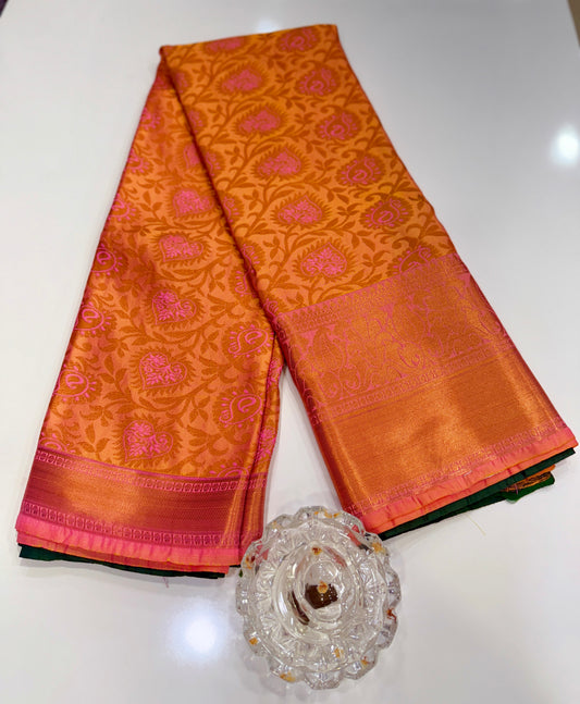 Bridal Soft Silk Saree with Jacquard Weaving & Contrast Border for Women