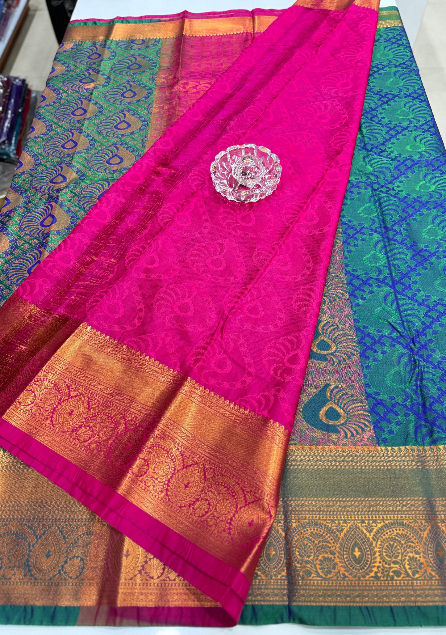 Bridal Soft Silk Saree with Jacquard Weaving & Contrast Border for Women