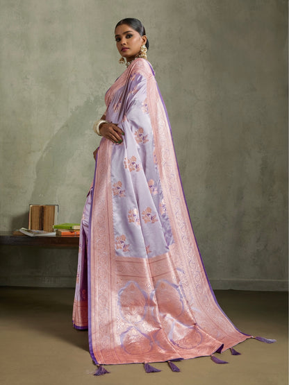 Satin Silk Saree with Zari Weaving and Meenakari Pallu for Women