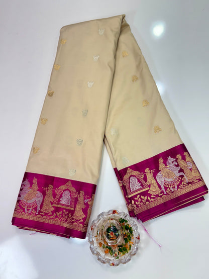 Mashru silk saree with Sindhu Ghaat zari weaving and blouse piece for women