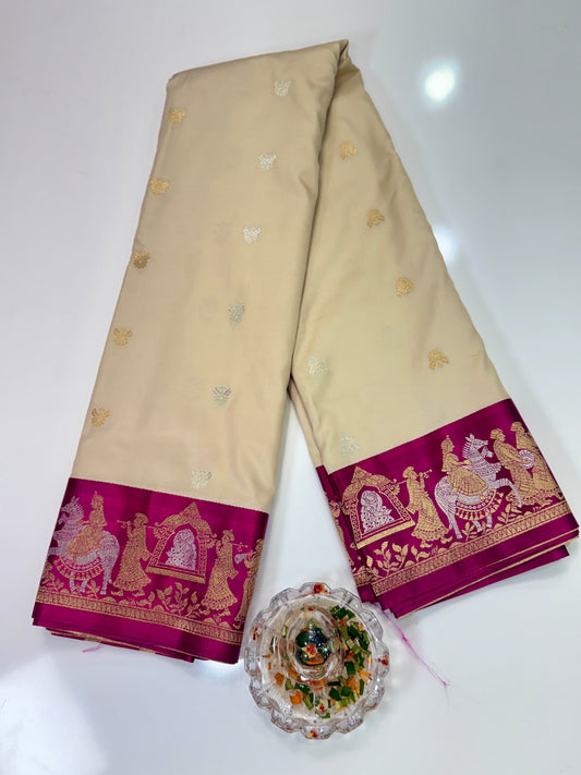 Mashru silk saree with Sindhu Ghaat zari weaving and blouse piece for women