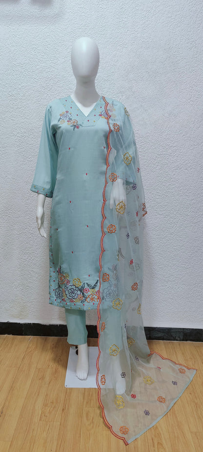 Modal Silk Kurta Pant Dupatta Set with Embroidery Work – Women’s Ethnic Wear (Sizes M–2XL)