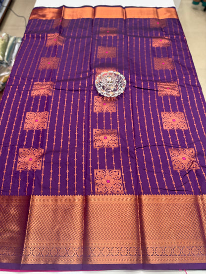 Dharmavaram Silk Saree with Intricate Meena Work and Blouse Piece for Women