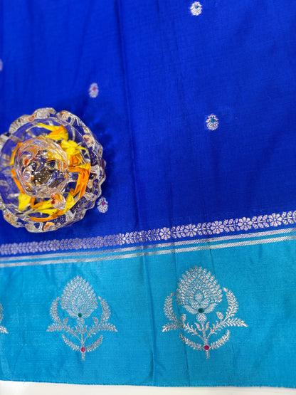 Banarasi Semi Raw Mango Silk Saree with Zari Buta Meenakari Work and Brocade Blouse – Festive Wear