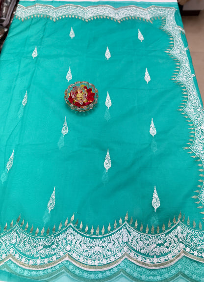 Banarasi Semi Organza Soft Saree with Embroidery Border and Blouse Design – Festive Wear