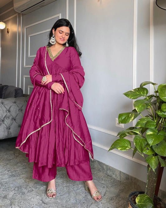 Unveil Elegance: Alia Cut Anarkali Gown Set in Luxurious Chinon Silk - Just INR 1699