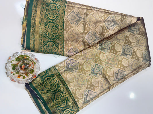Tissue silk saree with rich zari weaving and contrast border for women