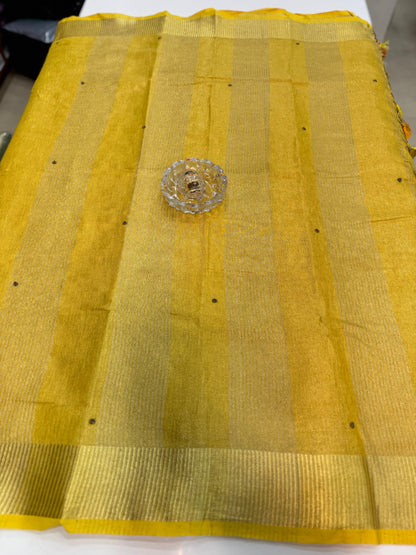 Pure Tissue 150 Count Linen Handloom Saree with Handwork and Running Blouse for Women