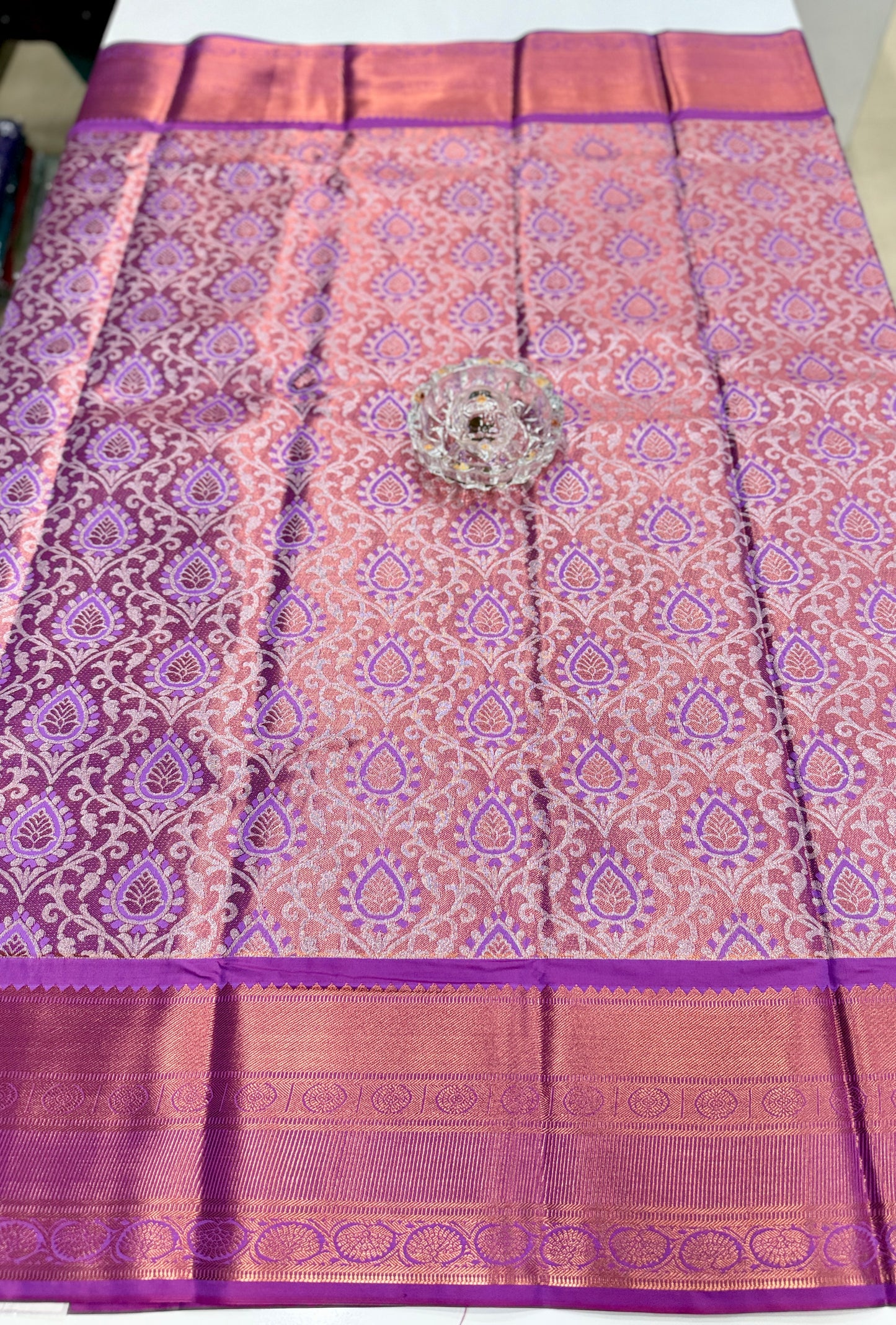 Bridal tissue saree for women with woven zari work and contrast border, kanchipuram style powerloom saree with blouse fabric
