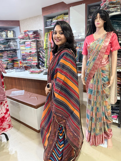Blue Viscose Kurta Set with Floral Print and Striped Dupatta – Women’s Sizes S to XXL