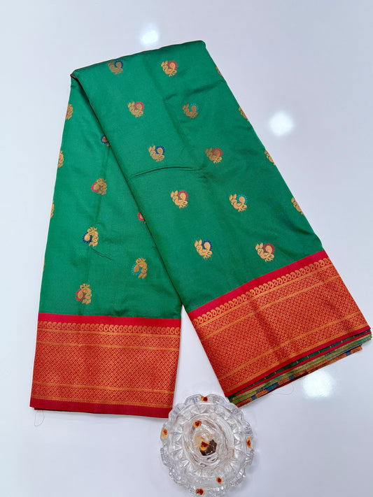 Paithani Soft Silk Saree with Zari Weaving and Contrast Blouse