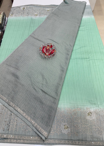 Designer Silk Saree with Embroidery Lace Work, Patchwork and Art Silk Blouse