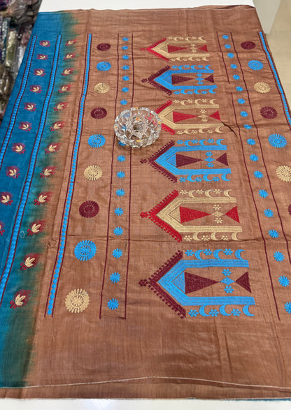 Pure Tussar Munga Silk Saree with Dolabadi Embroidery Work – Silk Mark Certified Handloom Saree