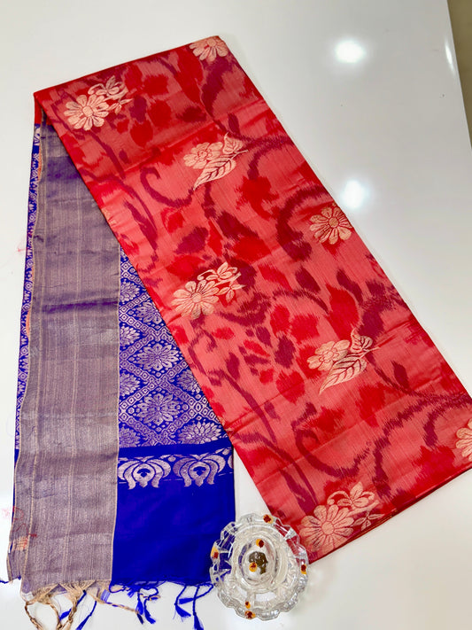 Pochampalli Printed Silk Saree with Satin Border and Blouse – Powerloom Weave for Women