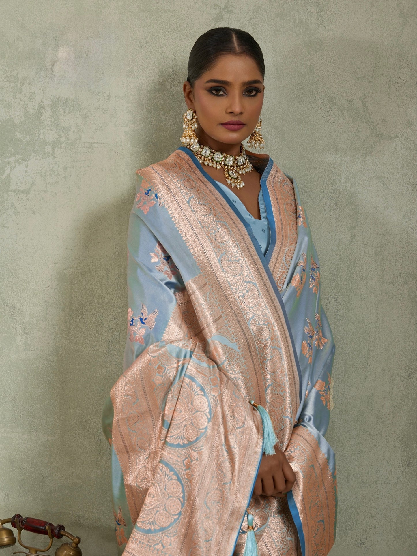 Satin Silk Saree with Zari Weaving and Meenakari Pallu for Women