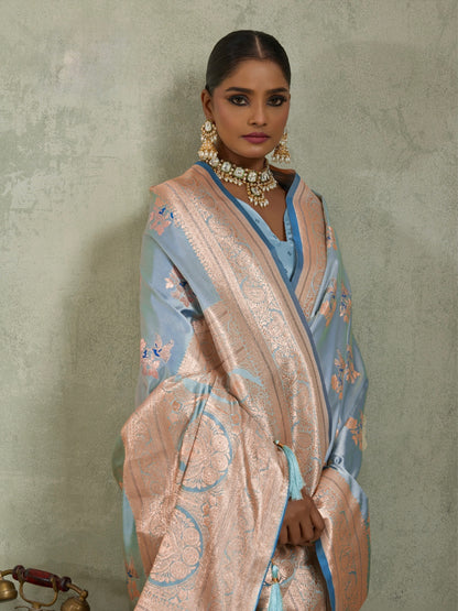 Satin Silk Saree with Zari Weaving and Meenakari Pallu for Women