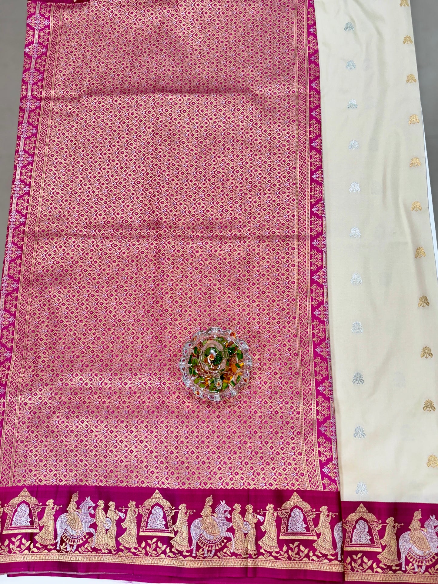 Mashru silk saree with Sindhu Ghaat zari weaving and blouse piece for women