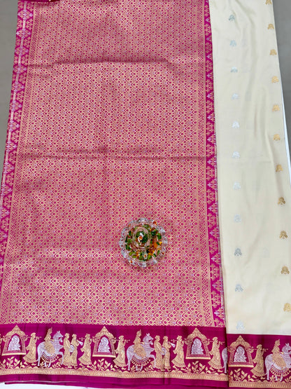 Mashru silk saree with Sindhu Ghaat zari weaving and blouse piece for women