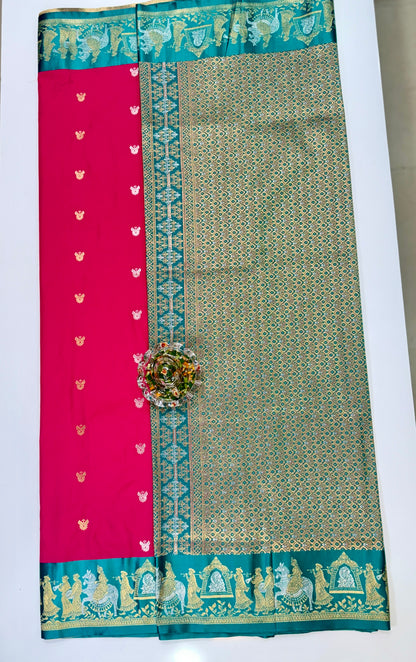 Mashru silk saree with Sindhu Ghaat zari weaving and blouse piece for women