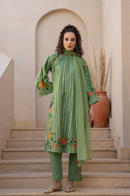 Pure Cotton Embroidered Kurta Pant Dupatta Set for Women