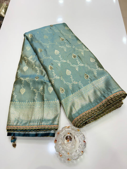Premium Viscose Silk Saree with Heavy Embroidered Designer Blouse – Wedding and Bridal Wear