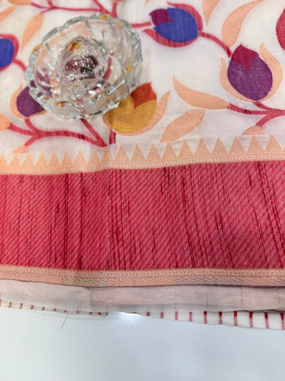 Soft silk floral printed saree with contrast blouse, lightweight festive wear saree for women