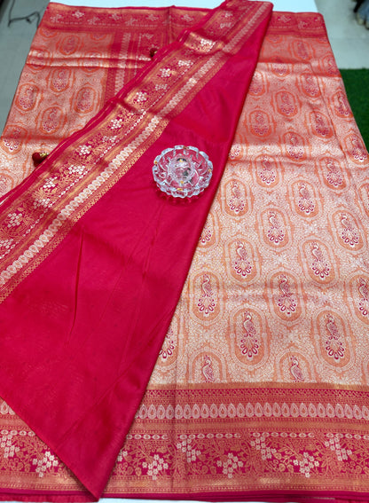 Kanjivaram Soft Silk Saree with Meenakari Weaving, Broad Pattu and Potli Tassels – Wedding Silk Saree for Women