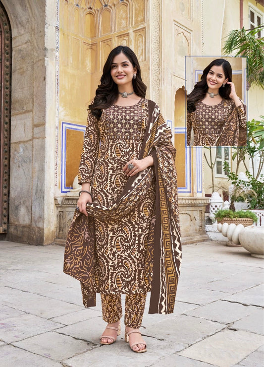 Cambric Cotton Embroidered Kurta Set with Pant and Malmal Dupatta for Women (L to 3XL)