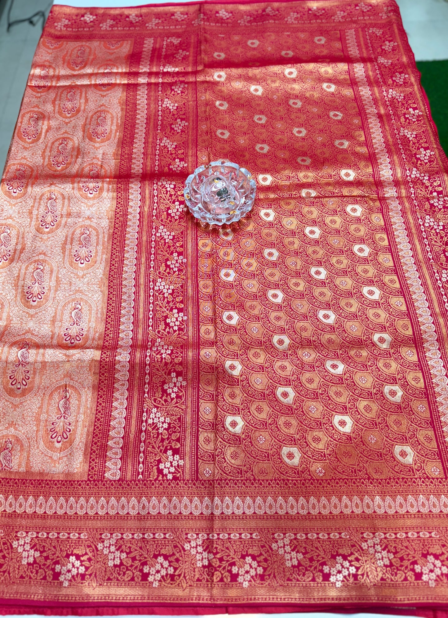 Kanjivaram Soft Silk Saree with Meenakari Weaving, Broad Pattu and Potli Tassels – Wedding Silk Saree for Women