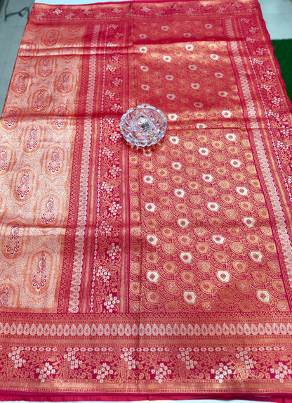 Kanjivaram Soft Silk Saree with Meenakari Weaving, Broad Pattu and Potli Tassels – Wedding Silk Saree for Women
