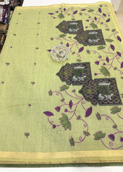 Munga Cotton Handloom Pichwai Saree for Women with Woven Border and Tassel Pallu – Soft Lightweight Traditional Wear