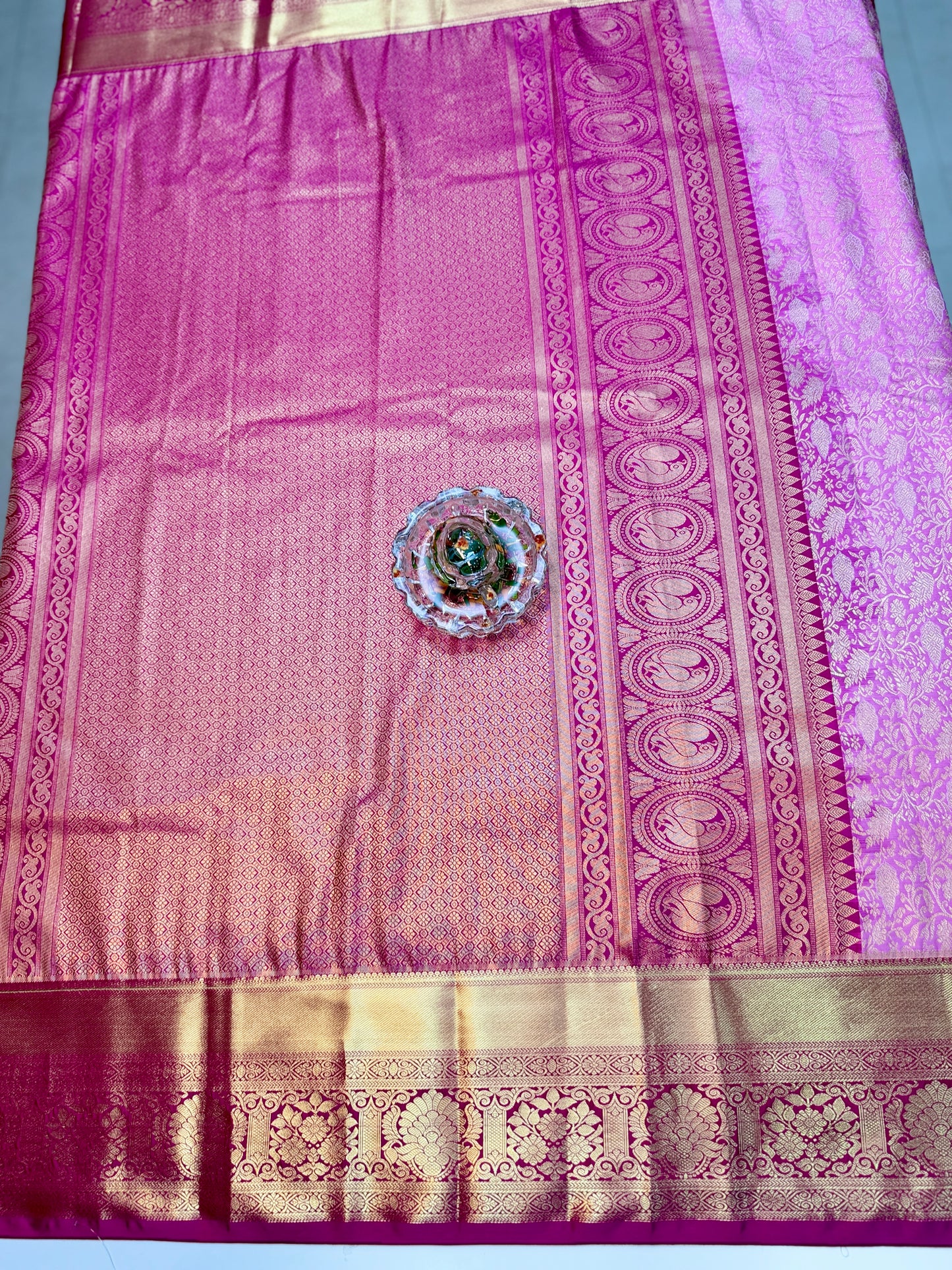 Semi Kanchi Pattu Brocade Saree with Zari Weaving and Contrast Border – Festive Wear