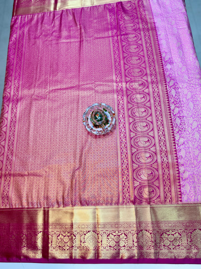 Semi Kanchi Pattu Brocade Saree with Zari Weaving and Contrast Border – Festive Wear