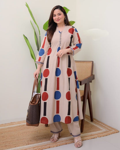 Embroidered Cotton Kurta Pant Set for Women – Soft Fabric & Delicate Detailing