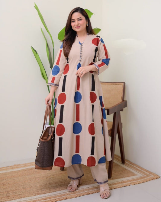 Embroidered Cotton Kurta Pant Set for Women – Soft Fabric & Delicate Detailing