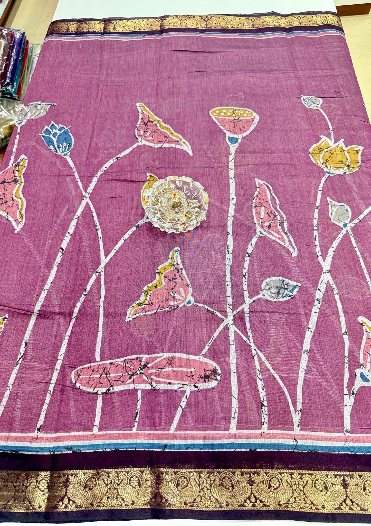 Chennuri silk style printed saree with traditional artwork border and unstitched blouse fabric for women