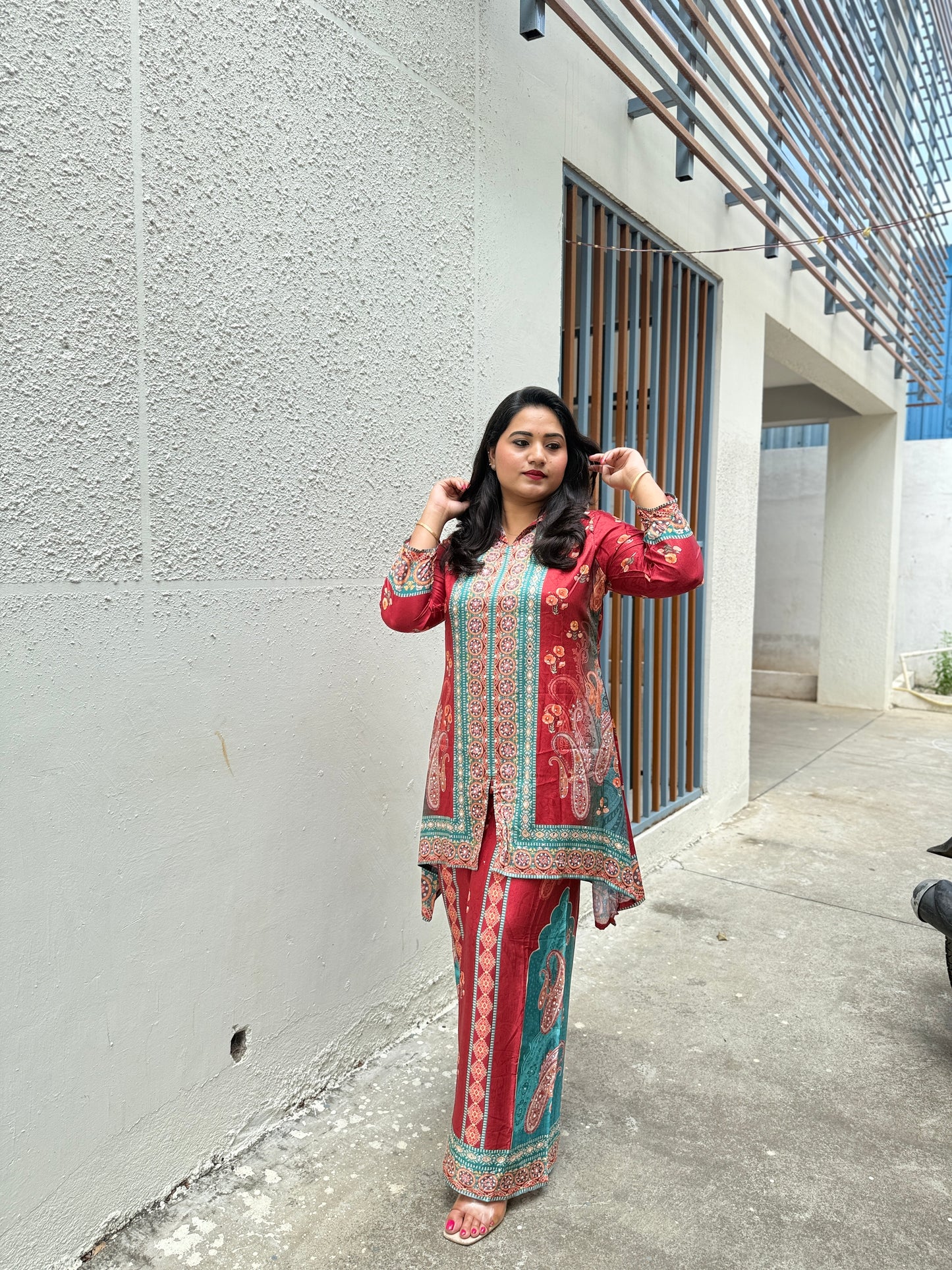 Crepe Silk Digital Printed Co-Ord Set with Mirror Work for Women – Festive Wear Kurta Pant Set