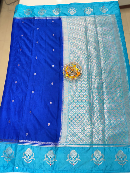 Banarasi Semi Raw Mango Silk Saree with Zari Buta Meenakari Work and Brocade Blouse – Festive Wear