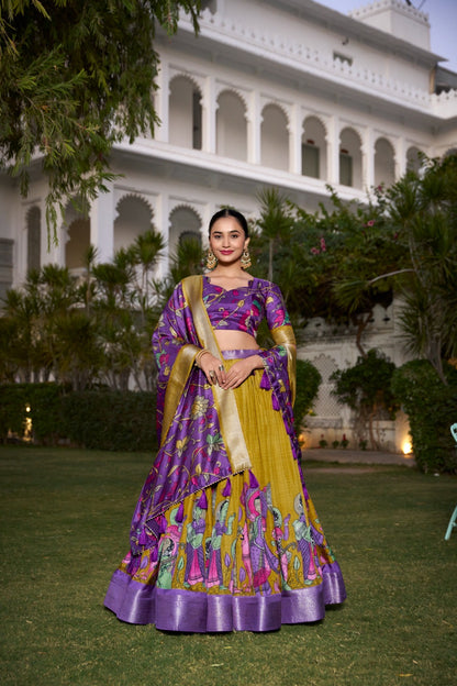 Printed Kalamkari Lehenga With Zari Weaving Border