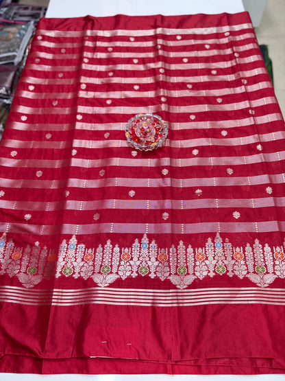 Banarasi Semi Katan Silk Saree with Meenakari Satin Border and Gold Zari Weaving – Traditional Festive Saree for Women