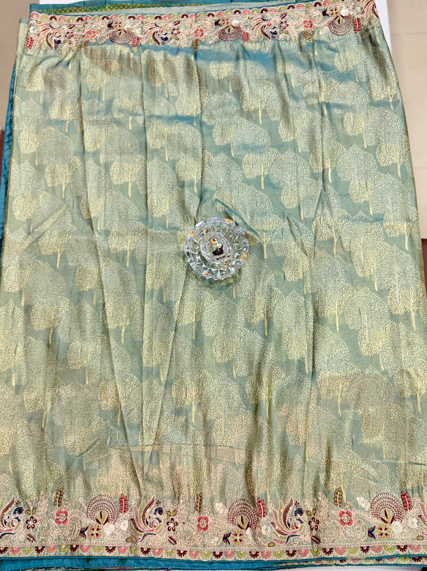 Tissue Silk Saree with Embroidery, Sequin, and Mirror Work Border – Festive Saree for Women