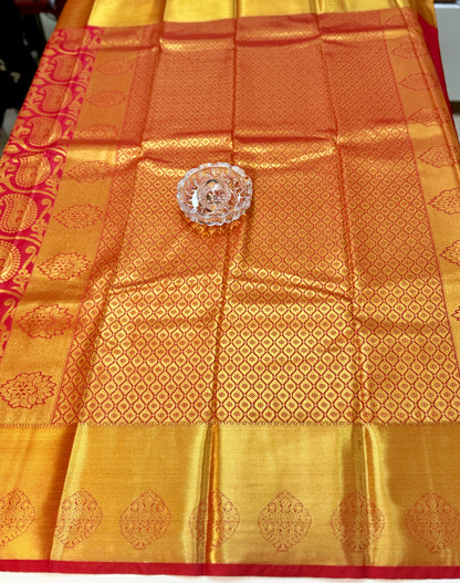Bridal Kanchipuram Style Silk Saree with Rich Zari Border – Festive Wear