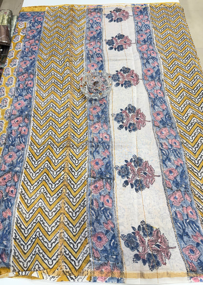 Pure Chanderi Silk Saree with Intricate Handblock Print and Blouse Piece – Traditional Wear for Women