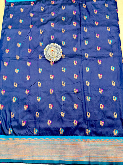 Paithani Soft Silk Saree with Zari Weaving and Contrast Blouse