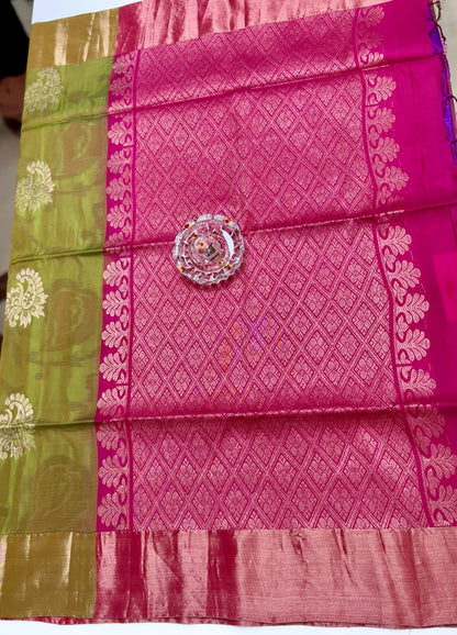 Pochampalli Printed Silk Saree with Satin Border and Blouse – Powerloom Weave for Women