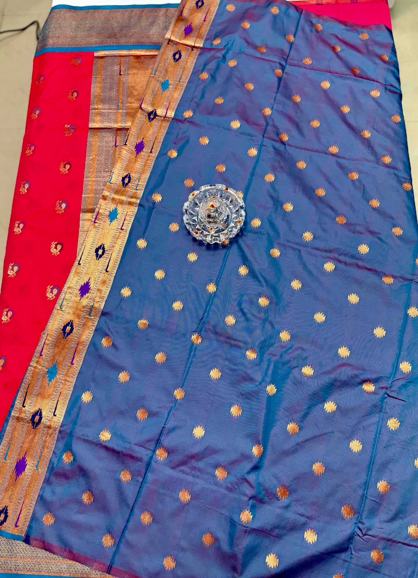 Paithani Soft Silk Saree with Zari Weaving and Contrast Blouse