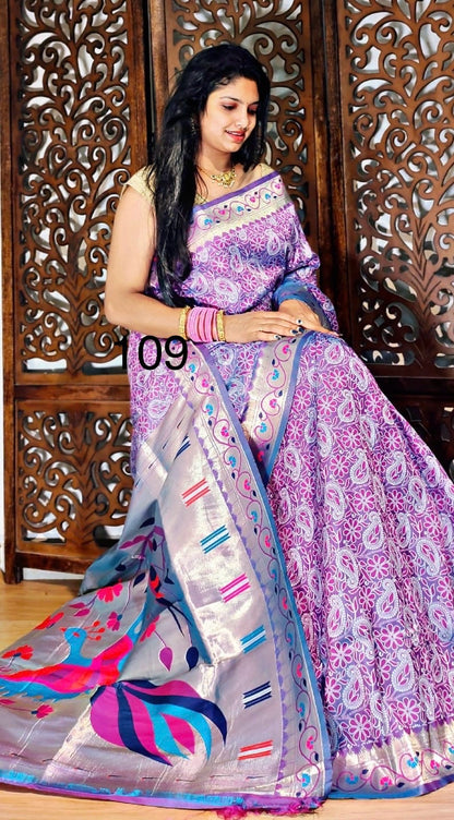 Enchanting Elegance: Handloom Lucknowi Saree with Paithani Meena Kari Pallu