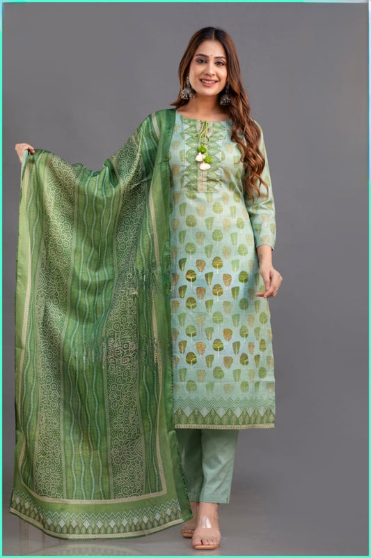 Cotton Linen Kurta Pant Dupatta Set with Digital Print and Kota Chanderi Dupatta – Sizes 38 to 44