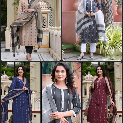 Chanderi Cotton Kurti 3PC set